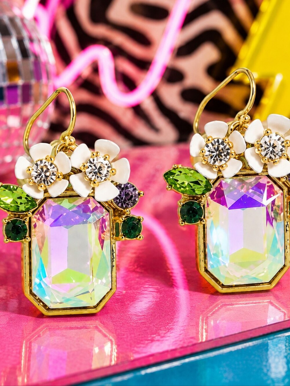 BETSEY JOHNSON IRRIDESCENT FLORAL EARRINGS 2
